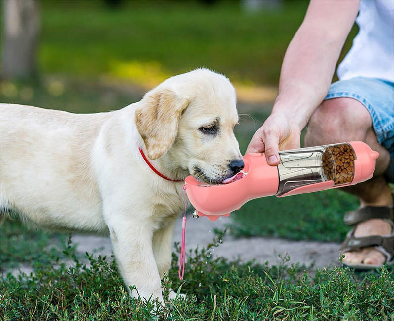 Portable 3-in-1 Pet Water Bottle with Feeder Bowl, Garbage Bag Storage - Ideal for Outdoor Travel