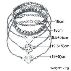 5 Piece Blue Bohemian Tree of Life Bracelet Set 18K White Gold Plated Bracelet ITALY Design