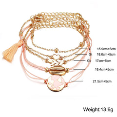 5 Piece Pink Global Tassell Bracelet Set 18K Rose Gold Plated Bracelet ITALY Design