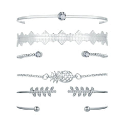 6 Piece Geometric Bangle Set with Austrian Crystals 18K White Gold Plated Bracelet ITALY Design