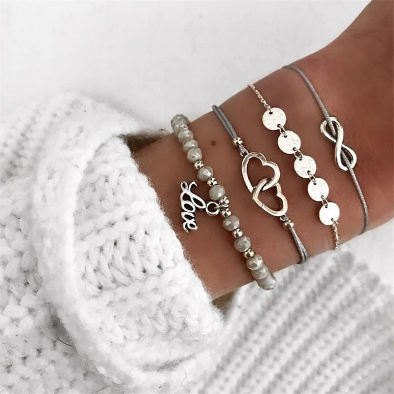 4 Piece Infinity Love Bracelet Set 18K White Gold Plated Bracelet ITALY Design