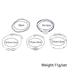 5 Piece Hamsa Infinity Bracelet Set 18K White Gold Plated Bracelet ITALY Design