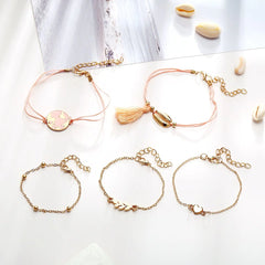 5 Piece Pink Global Tassell Bracelet Set 18K Rose Gold Plated Bracelet ITALY Design