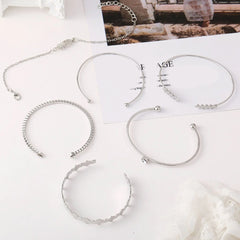 6 Piece Geometric Bangle Set with Austrian Crystals 18K White Gold Plated Bracelet ITALY Design