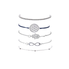 5 Piece Hamsa Infinity Bracelet Set 18K White Gold Plated Bracelet ITALY Design