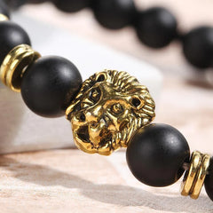 Black Lion Head 18K Gold Plated Bracelet in 18K Gold Plated ITALY Design