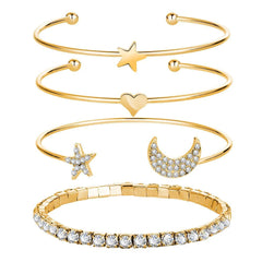 4 Piece Celestial Bangle Set with Crystals 18K Gold Plated Bracelet ITALY Design