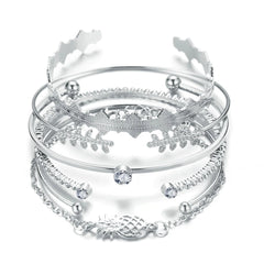 6 Piece Geometric Bangle Set with Austrian Crystals 18K White Gold Plated Bracelet ITALY Design