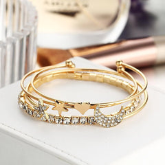 4 Piece Celestial Bangle Set with Crystals 18K Gold Plated Bracelet ITALY Design